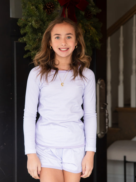 Basics Long Sleeve/Short Lounge Set - Lavender Stripe