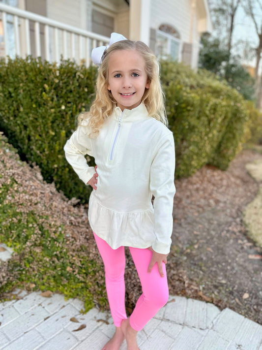 Cream Peplum 1/4 Zip Jacket, Athleisure BE