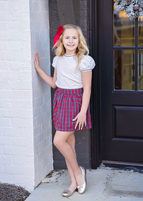 Kate Skirt Set - Red Plaid, Red Christmas