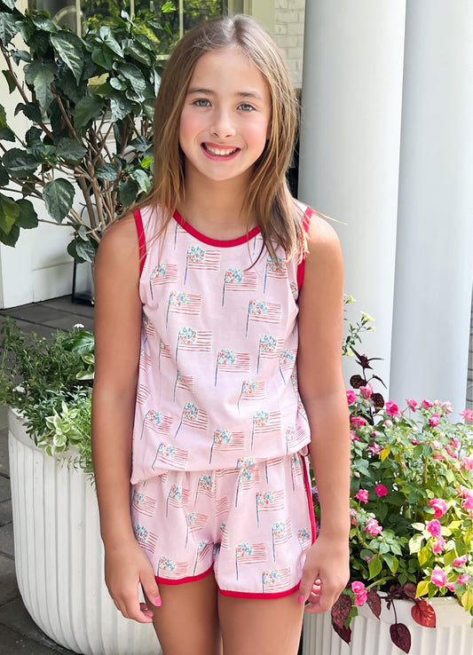 Tank / Lounge Set, Pink Patriotic Flags - BE (Ready to Ship)