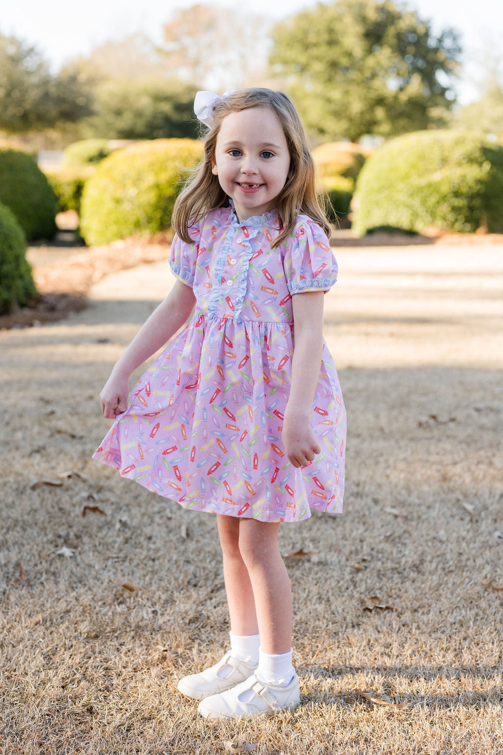 Annie Dress, Back to School - Pink Crayon