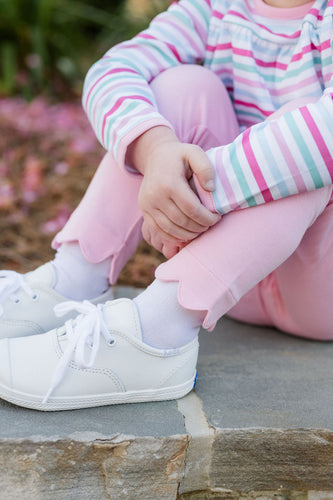 Light Pink Scallop Leggings, Stripe Knit