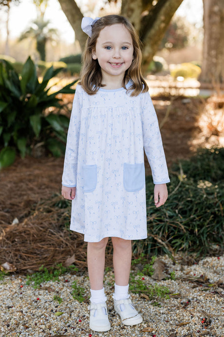 Lennon Dress, Blue Bows Knit