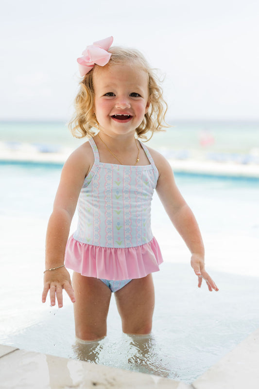 Lainey Swim - Blue Floral Scallop online