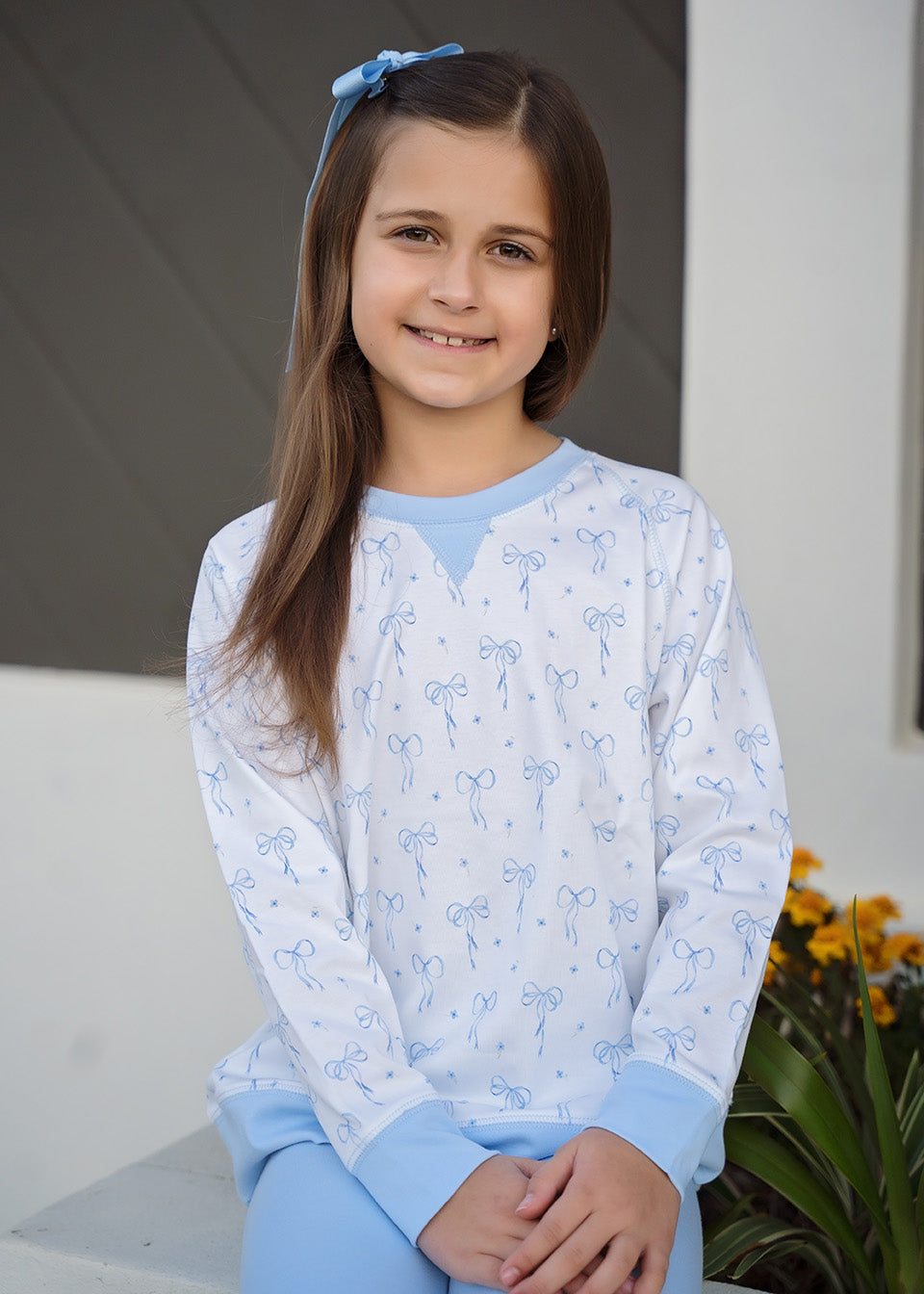 Sidney Sweatshirt, Blue Bows Knit
