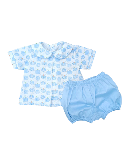 Blue Gingham Pumpkins- Rory Diaper Set