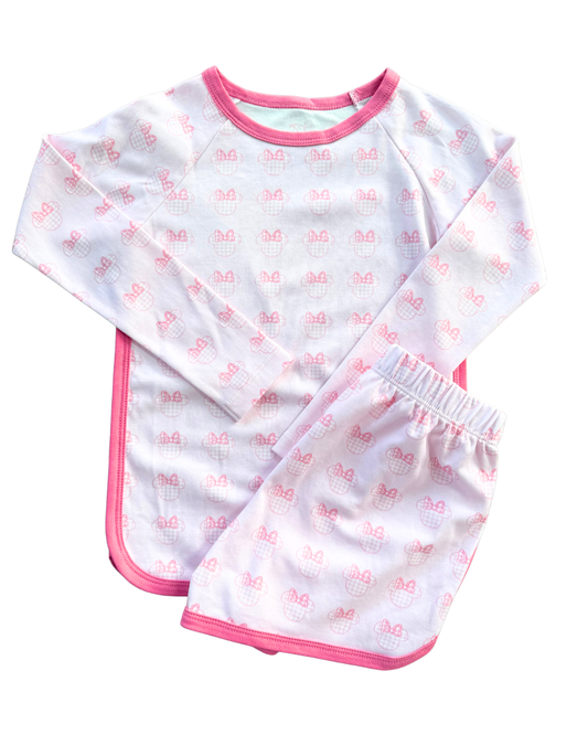 Pink Gingham Mouse Long Sleeve Lounge Set