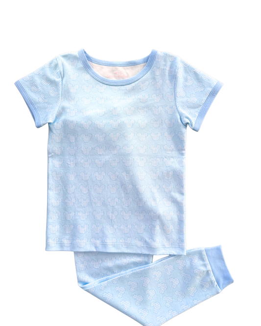 Blue Gingham Mouse Short Sleeve/Long Pant Jammies