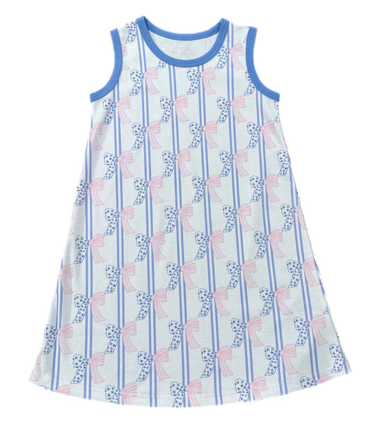 Madison Sleeveless Play Dress, Patriotic Bow Knit online