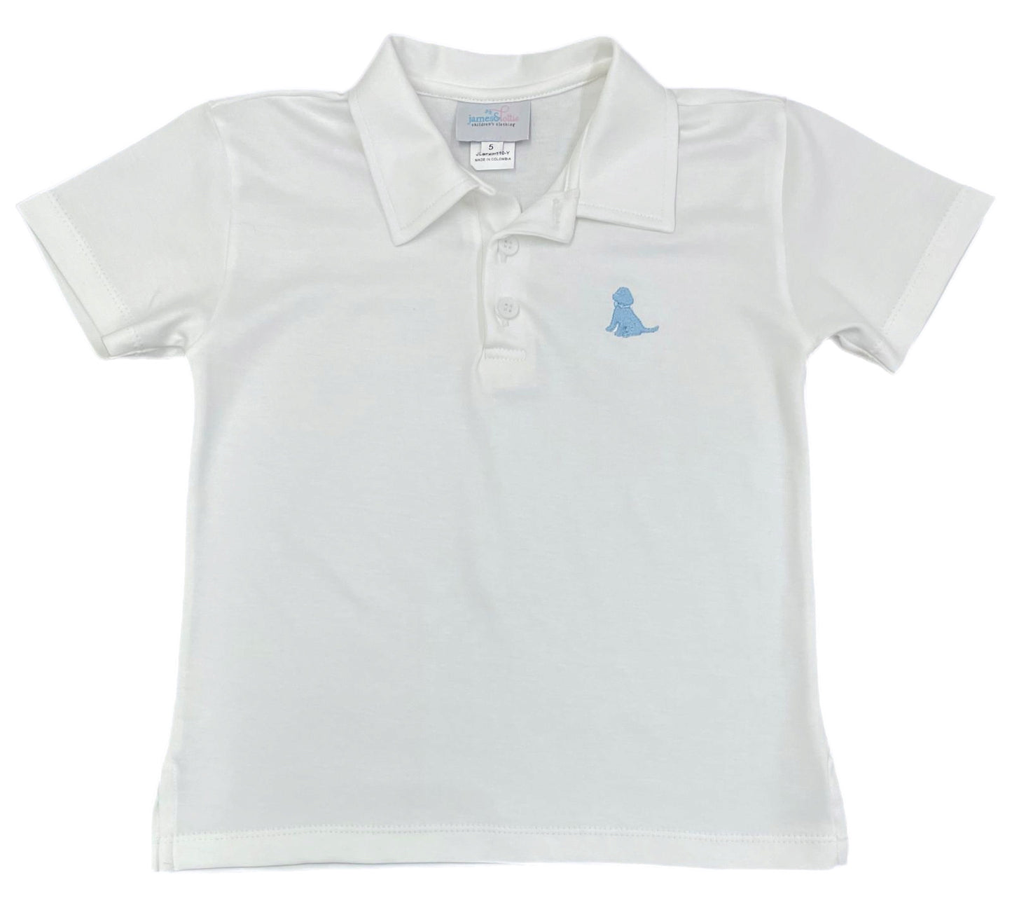 White Polo w/ Light Blue Puppy EMB (Ready to Ship)