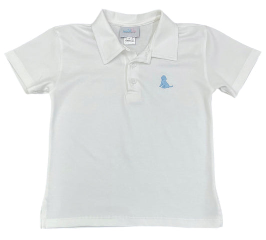 White Polo w/ Light Blue Puppy EMB (Ready to Ship)
