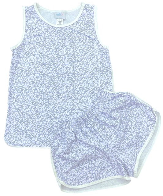 Tank / Lounge Set, Blue Floral Knit - BE (Ready to Ship)