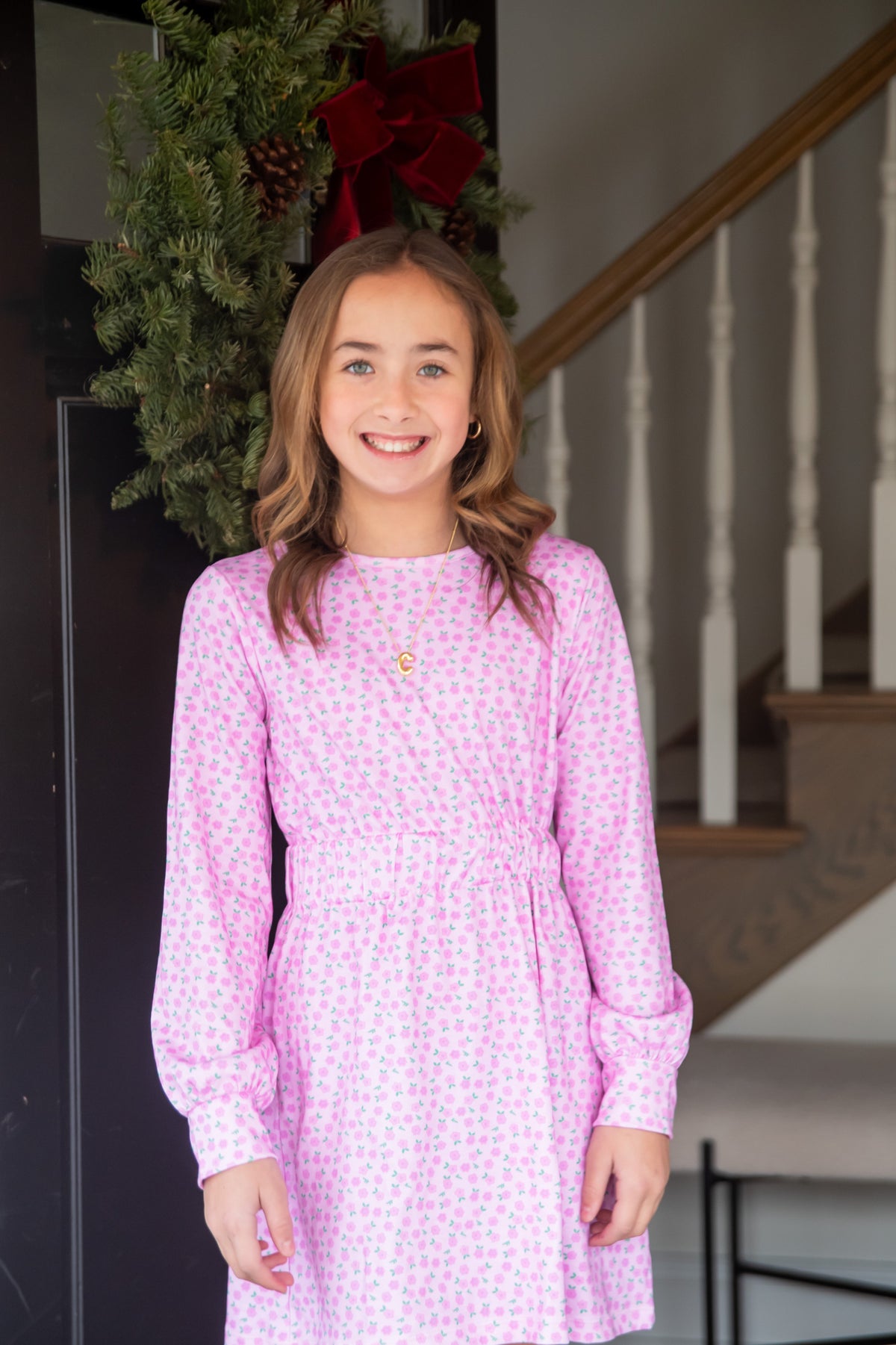Elastic Waist Dress, Fuschia Floral BE