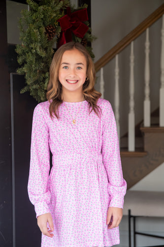 Elastic Waist Dress, Fuschia Floral BE