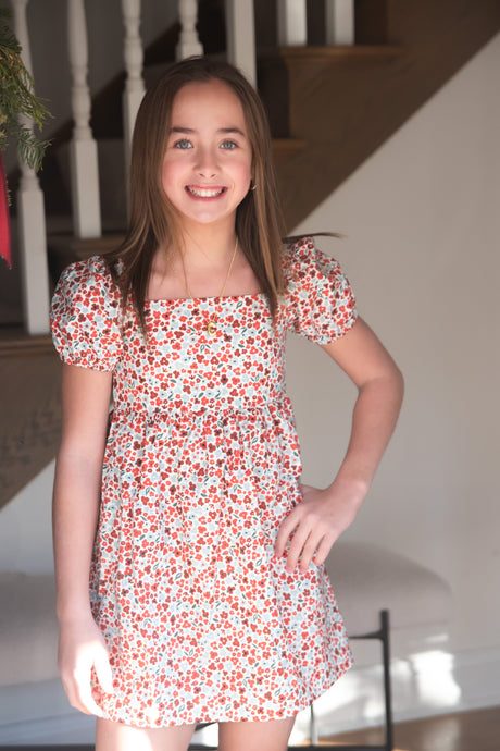 Puff Sleeve Dress, Christmas Floral BE