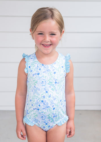 Audrey One Piece Swim, Blue Green Floral