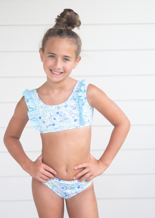 Loren Two Piece Swim, Blue Green Floral