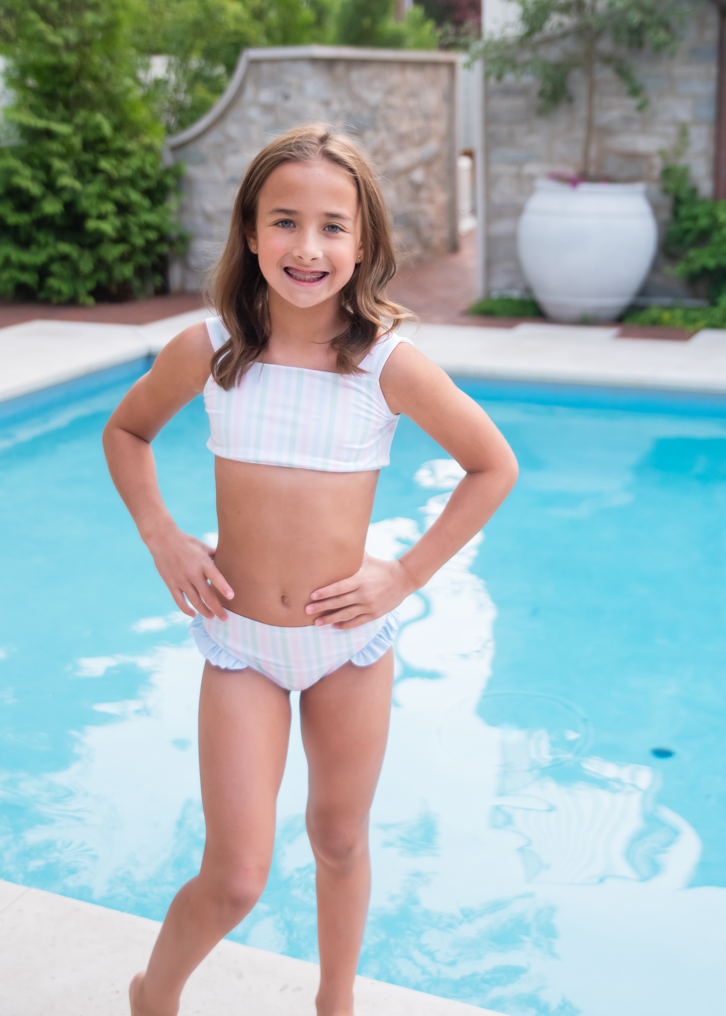 Lottie Two Piece Swim, Pastel Stripe