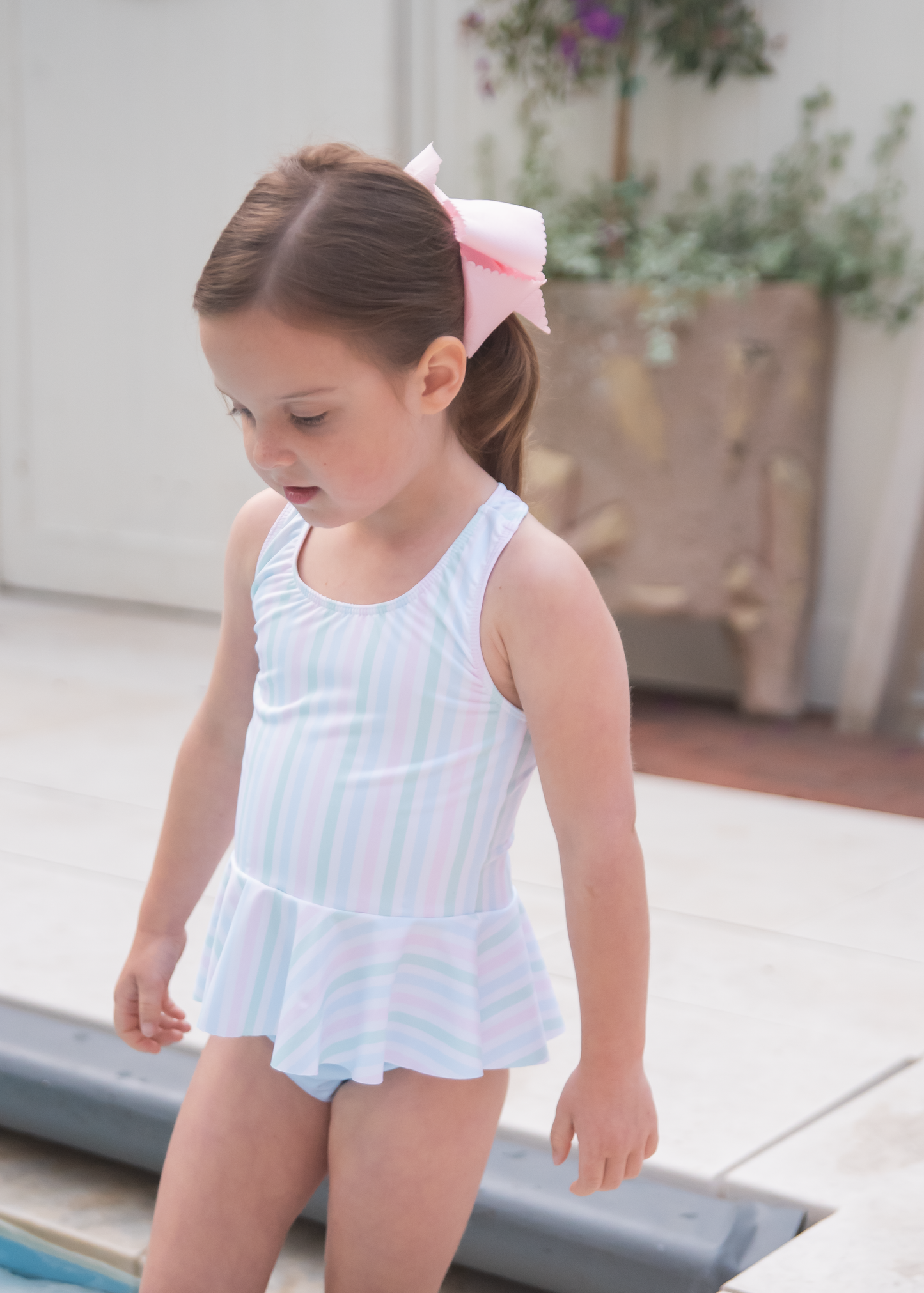 Collette Peplum Swim, Pastel Stripe
