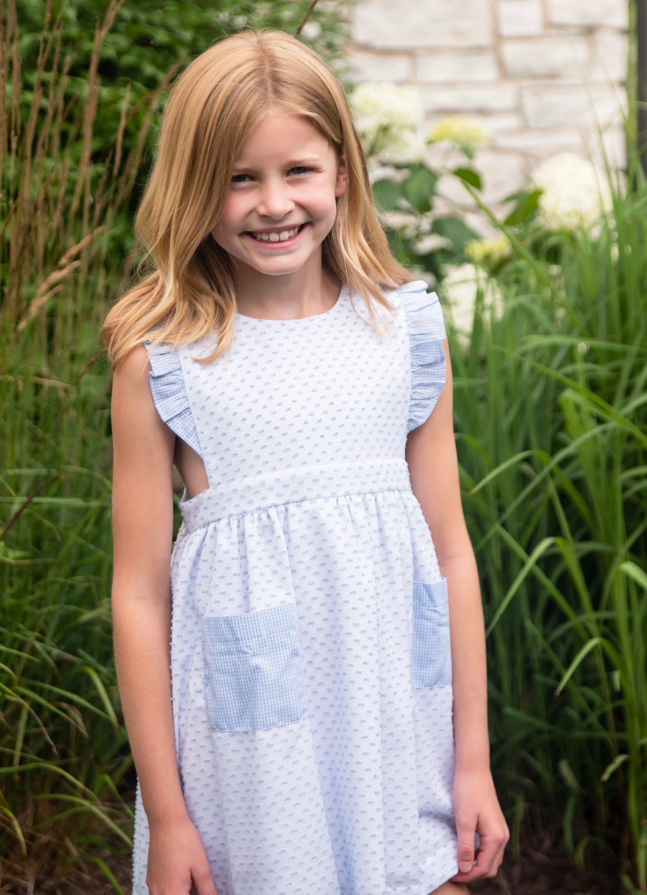 Margaret Dress, Blue Swiss Dot