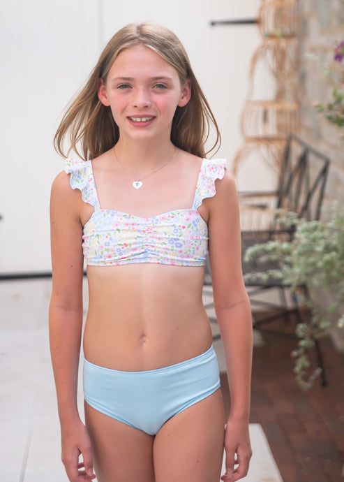 Two Piece Ruffled Shoulder Swim, Floral Swim BE