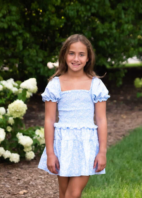 Blue Floral Smocked Top BE