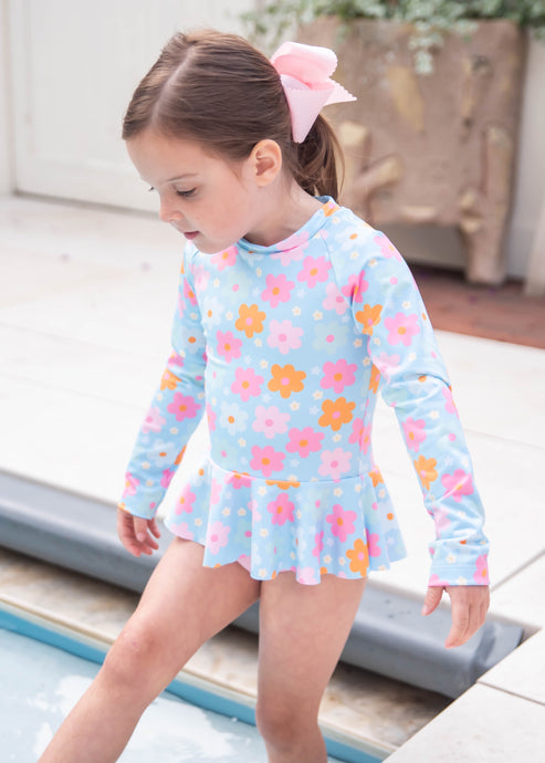 Poppy Peplum Rash Guard Set, Retro Floral