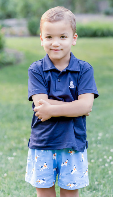 Navy Polo with White Puppy