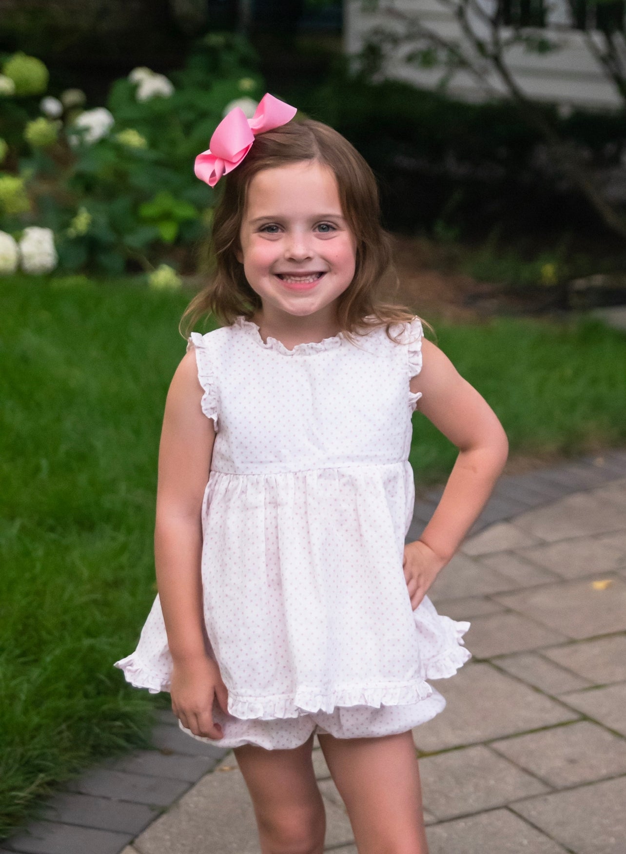 Sylvie Bloomer/Banded Short Set, Pink Dot Gauze