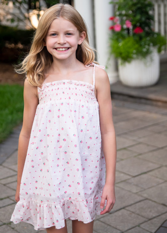 Libby Dress, Strawberry Swiss Dot