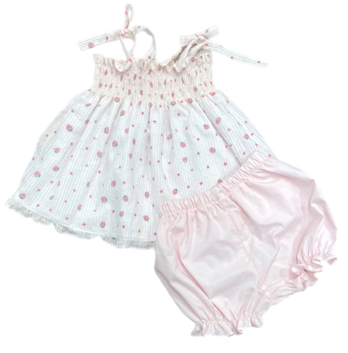 Libby Bloomer/Banded Short Set, Strawberry Swiss Dot