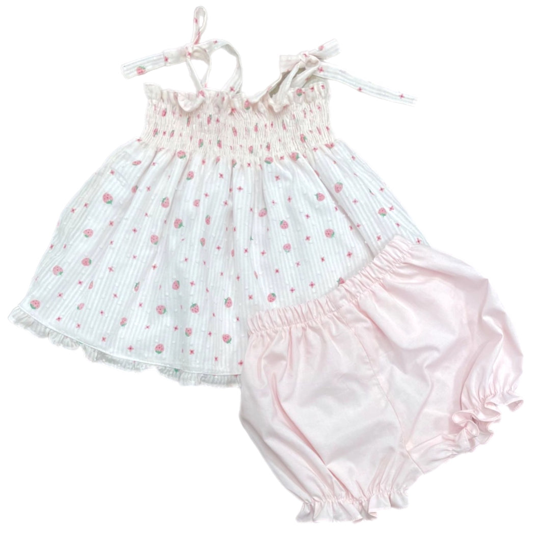 Libby Bloomer/Banded Short Set, Strawberry Swiss Dot