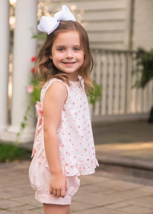 Mae Swing Bloomer/Banded Short Set, Strawberry Swiss Dot