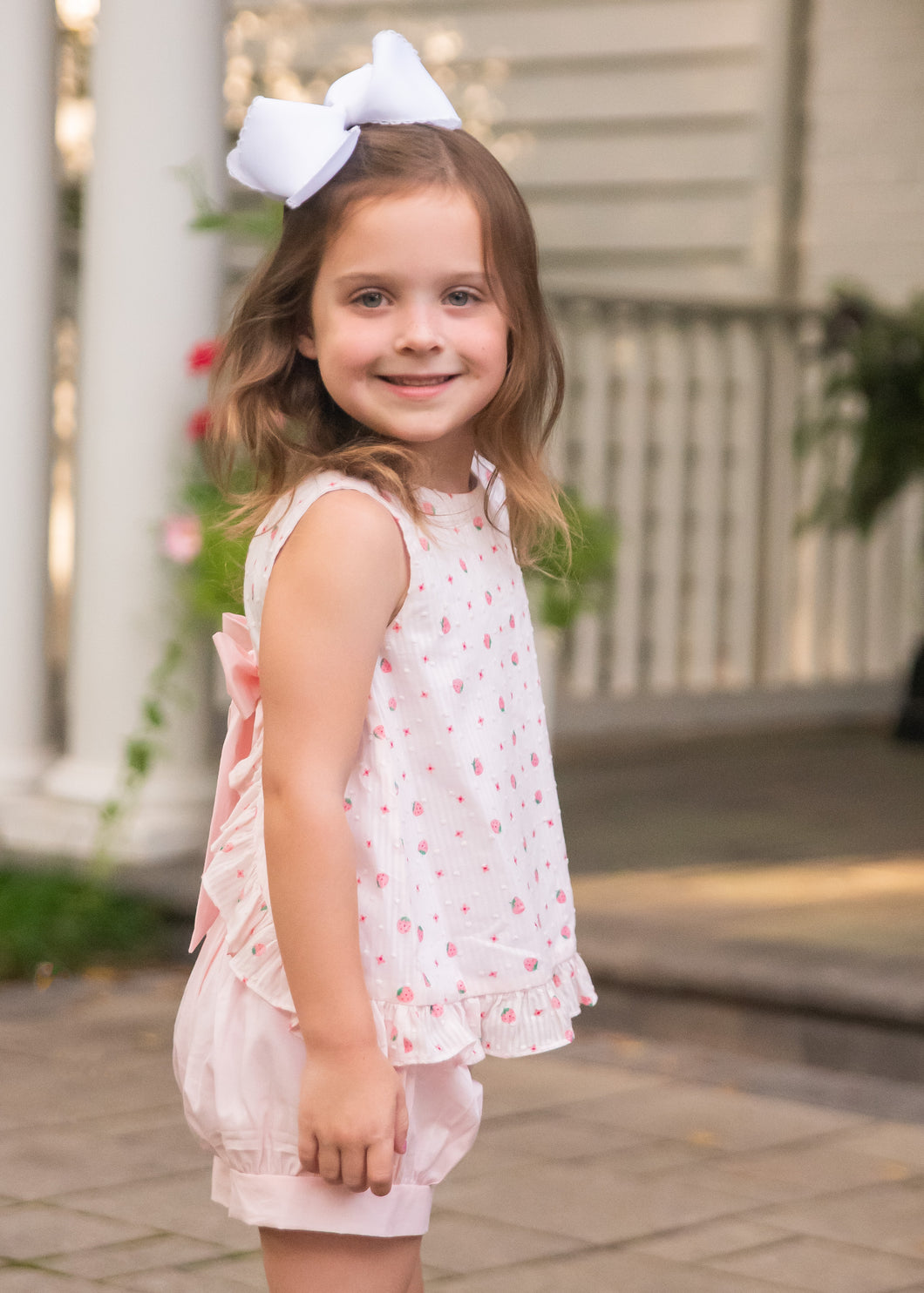 Mae Swing Bloomer/Banded Short Set, Strawberry Swiss Dot