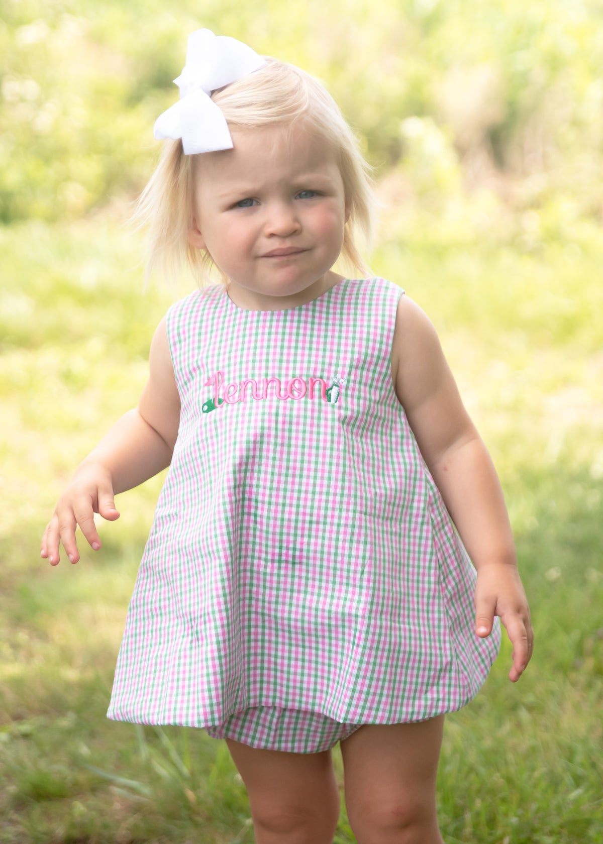 Lottie Bloomer/Banded Short Set, Pink and Green Check