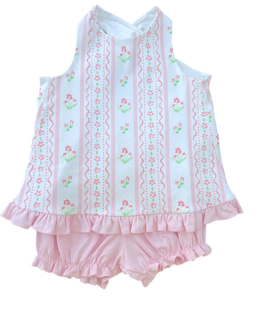 Poppy Bloomer Set, Pink Floral Scallop (Ready to Ship)