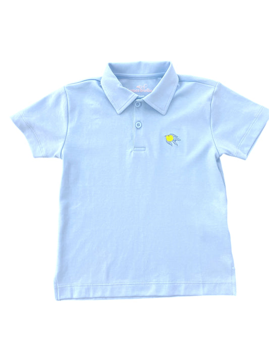 Light Blue Polo w/ Fish EMB, O'Fishally Summer Knit (Ready to Ship)