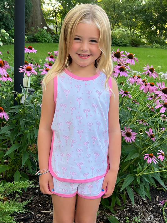 Tank Lounge Set, Pink Bow Knit (Ready to Ship)