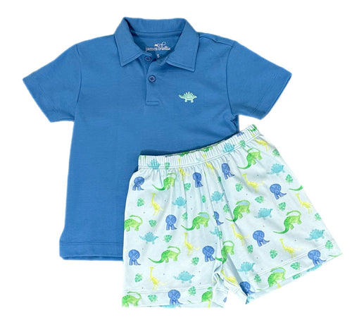 Blue Polo w/ Dinosaur EMB (Ready to Ship)