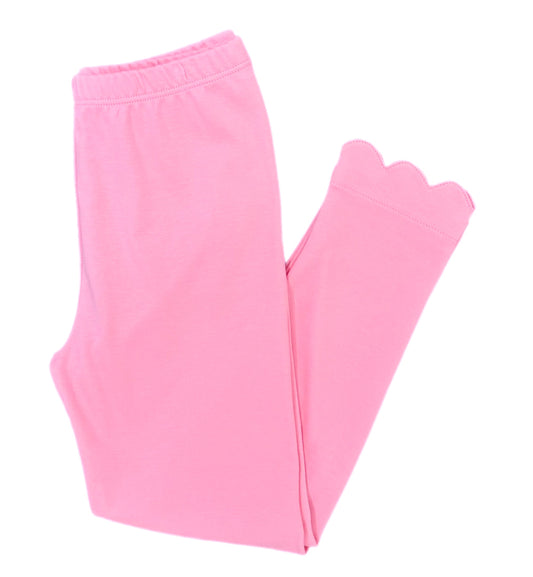 Pink Scalloped Leggings, Pink Wreath Knit (Ready to Ship)
