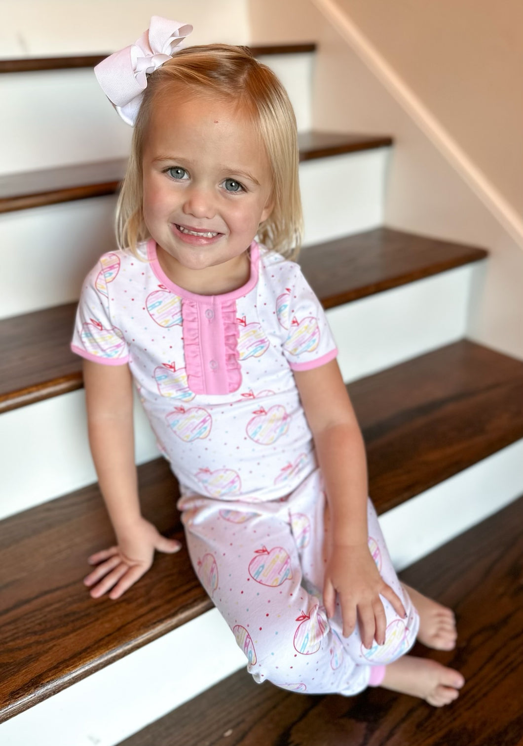 Girls Two-Piece Jammies, Apple Print Knit
