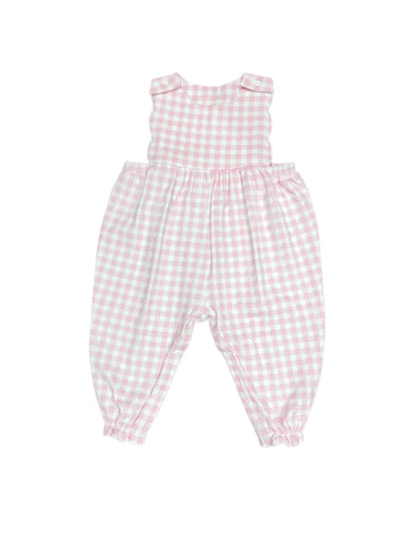 Savannah Scalloped Knit Longall, Pink Gingham (Ready to Ship)