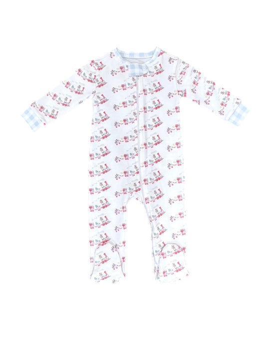 Boys One Piece Zip Up Jammies, Christmas Train