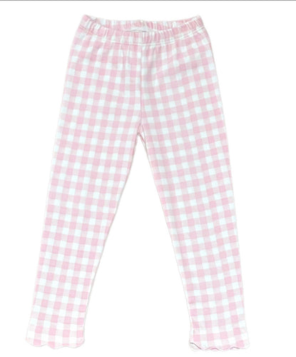 Pima Knit Leggings, Light Pink Gingham (Ready to Ship)