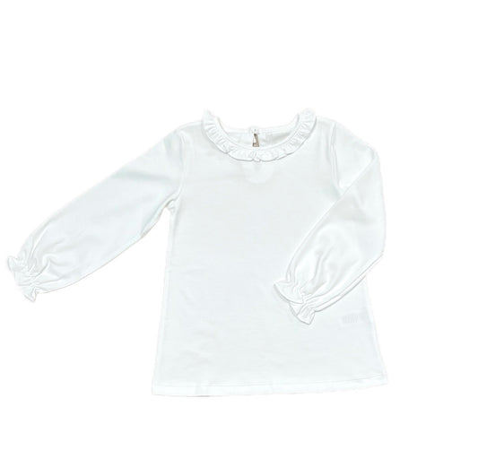 Pima Ruffled Collar Top, White