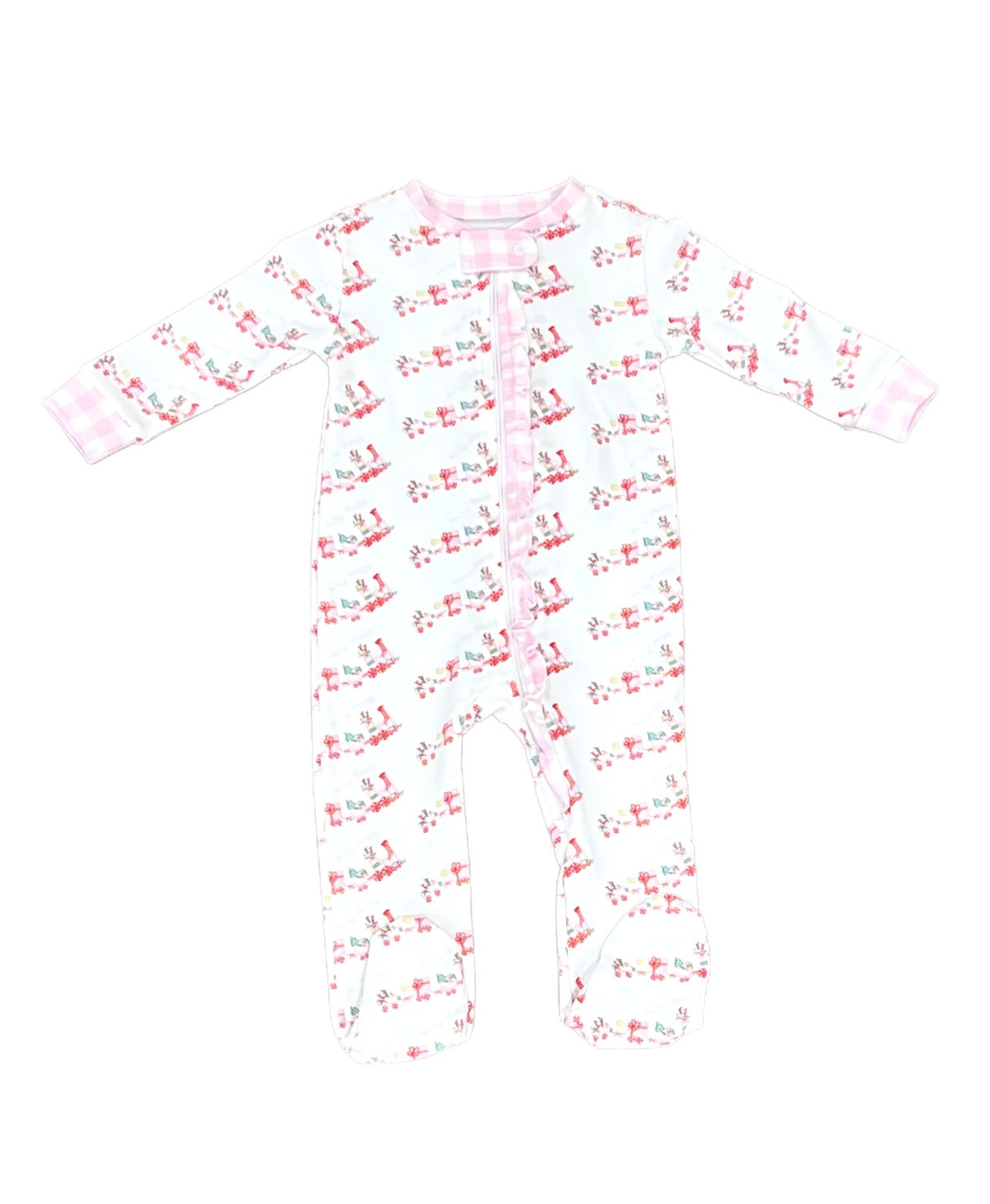 Girls One Piece Zip Up Jammies, Christmas Train