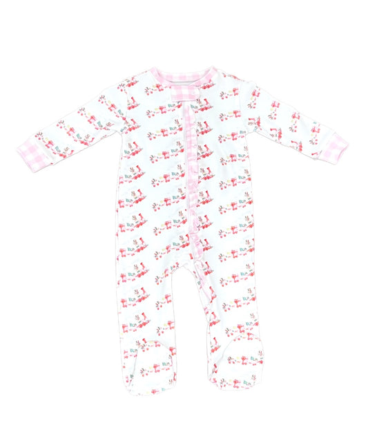 Girls One Piece Zip Up Jammies, Christmas Train