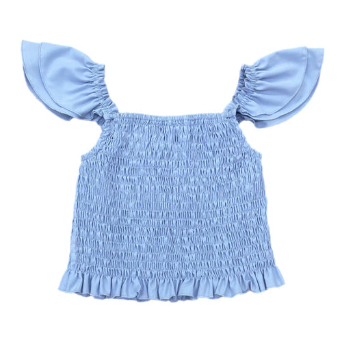 Smocked Woven Flutter Sleeve Top BE, Light Blue (Ready to Ship)