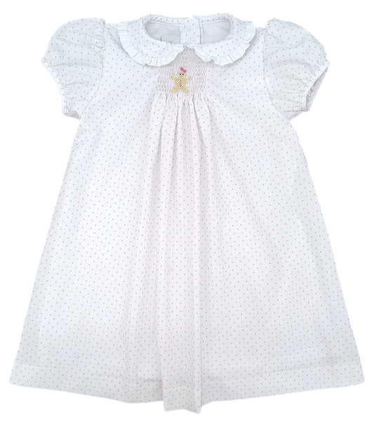 Sage Smocked Dress Pink Bitty Dot, Gingerbread