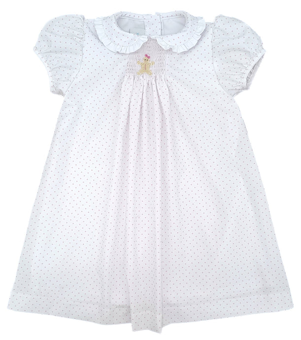 Sage Smocked Dress Pink Bitty Dot, Gingerbread